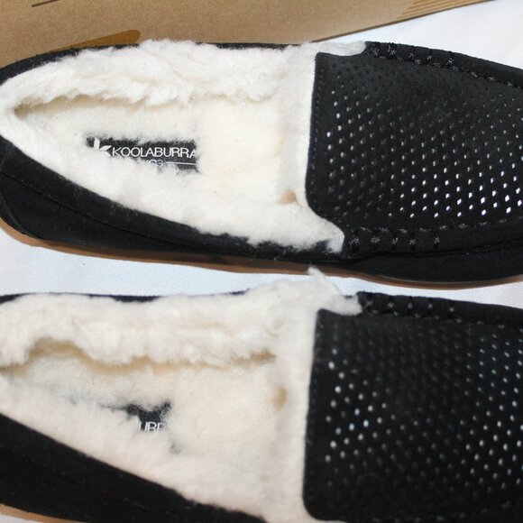 NIB UGG KOOLABURRA LEZLY PERF WOMEN'S SUEDE FUR LINED SLIPPERS BLACK - Picture 3 of 5